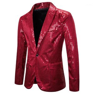 Röd paljett glitter blazer män nattklubb fancy kostym jacka kappa manlig ljus prom show värd scenkläder europeisk storlek1276i