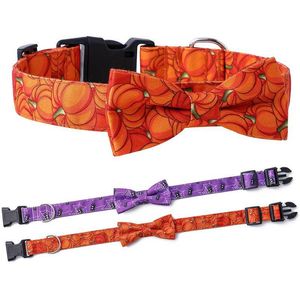 Hundhalsar Leashes Halloween Pet Fashion Printing Bowknot Löstagbar spindel Pumpkin krage S/M/L Karneval Party Decoration Dhgarden Dhdwk