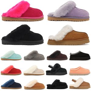 Pantofole Tasman Tazz Ciabatte in pelliccia di castagna Pelle di pecora Classica di alta qualità Ultra Mini Stivali con plateau Ciabatte invernali Donna Uomo Scarpe slip-on Tomaia in pelle scamosciata Lana Autunno Nero Marrone