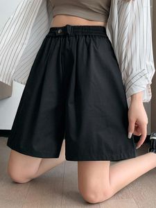 Kvinnors byxor Bomull Lossa Hög midja Shorts Kvinnor 2023 Summer Korean Fashion One Buckle Five-Point Simple Casual Wide Ben