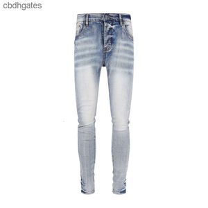 2023 Jean amiirii Fashion Purple 2023 Demin dżinsy High Mens Street Mash Mash Mashed Zużyte jasny kolor Slim Fit Elastic Męskie spodnie