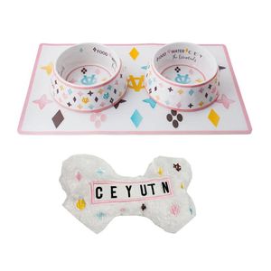 Dog Bowls Feeders Designer Pet Mat Set With Classic Letters Ogs Plush Toy Cat Dish Toys For Small Miedium Black Flower Ps1419 Drop Del Dhqk8