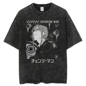 Magliette da uomo Magliette retrò lavate Anime Chainsaw Man Stampa T-shirt da uomo Estate Manica corta Magliette casual Harajuku Streetwear T-shirt 100 cotone 230907