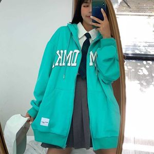 Deeptown Korean Style Kpop Letter Zip Hoodie Women Hippie Harajuku Fashion Sweatshirt Streetwear Casual Long Sleeve Top Female