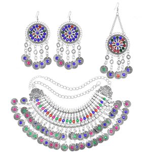 Ювелирные наборы в афганском стиле для женщин, цветные хрустальные ожерелья, серьги, заколки для волос, свадебные индийские, Прямая доставка Dhkgp