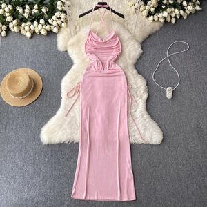 Casual Dresses Foamlina Sexy Open Back Langes Strandkleid Frauen Sommer Solide Ärmellos Spaghettiträger Schlank Stretch Abend Feiertage Maxi