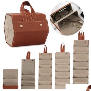 Solglasögon Fall 23456 Mtislot Portable Glasögon Organiser Eyeglasses Lagring Display Rese Folding Pu Leather Case 221119 Drop Delive Dhafl