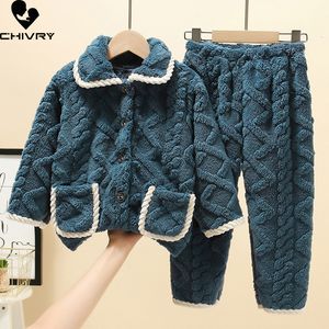 Conjuntos de roupas crianças meninos meninas outono inverno engrossar flanela quente pijama bebê singlebreasted lapela sólida sleepwear pijamas 230907
