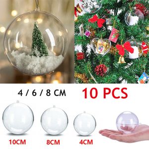 Christmas Decorations 10Pc Transparent Ball Plastic Trees Open Box Bauble Ornament Wedding Gift Present Party Home Decoration 230907