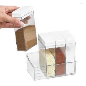 Storage Bottles Clear Seasoning Box Portable 4 Pieces Condiment Containers Spice Jars With Tray For Pepper Salt Sugar Kitchen Accessories