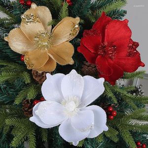 Decorative Flowers Glitter Artifical Christmas Flower Year Tree Decoration Home Fake Xmas Ornament Wedding Decor DIY
