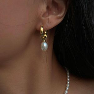 Dangle Earrings Vintage Circle Hoop For Women Punk Stainless Steel Ear Clip Jewelry Baroque Imitation Pearl Gift Mujer 2023