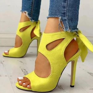 Sandalet 2023 Bayan Peep Toe Çiçek Baskısı Kesilmiş Ayak Bileği Botları Stilettos Yüksek Topuk Ayakkabı Bowtie Slingbacks Plus Boyut