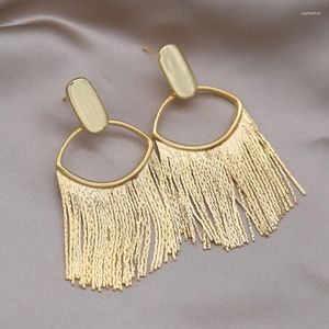 Dangle Earrings Korean Design Fashion Jewelry 18K Gold Plating Luxury Metal Tassel Pendant Modern Women's Evening Accessories