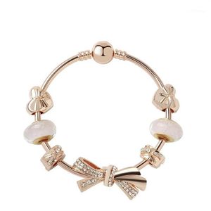 Moda original pandora 925 prata rosa ouro vidro brilhante arco pulseiras pulseiras conjunto diy jóias charme contas presente do feriado bang247m