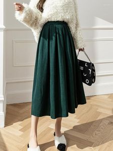 Saias Surmiitro saia de veludo de comprimento médio para mulheres 2023 Autumn Winter Vintage Solid A Line High Plised Midi Long feminino