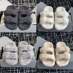 Designers päls glider gummi ull sandaler kvinnor neddy fuzzy tofflor fårskinn fluffiga mjuka mode snöskor med låda och väska no470