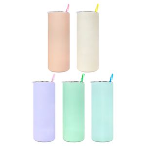 USA warehouse 20oz matte Macarone colored blank sublimation vacuum insulated double wall Stainless Steel skinny straight tumbler with lids and colorful straws