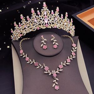 Bröllop smyckesuppsättningar underbara kristall tiaras brud smycken uppsättningar för kvinnor kronblomma choker halsband set bröllop brud kostym smycken set 230907