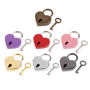 Door Locks 7 Colors Heart Shape Padlocks Vintage Hardware Mini Archaize Keys Lock With Key Travel Handbag Suitcase Padlock 3 Dhgarden Dhosp