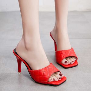 Summer Women Sandals Square Toe Ladies Heel Mules Sexy Thin High Heels Sandals Slippers Female Fashion Woman Shoes 9CM big size X0526