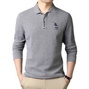 Herrpolos fast färgbroderi LAPEL LONGSLEEVED TSHIRT Casual Business Outdoor Polo Shirt 230907