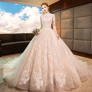 2023 Sexy Women Wedding dress Lace Long Dress Long Mesh Lace Sleeve Sheer Sweetheart Heavy Crystals Ball Gowns sweep train Wedding Dress Bridal Dress vestido de noiva