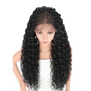 Handtied 13x4 laço frontal trançado perucas para mulheres negras peruca dianteira do laço sintético com cabelo do bebê encaracolado ondulado para peruca cosplay feminino w278h