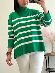 Women's Sweater's Turtleneck Striped Sweater Black and White Thick Warm Jumpers for Women 2023 Winter Vintage Green Long Sleeve Pullovers 230907