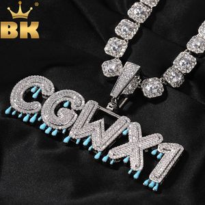 Pendant Necklaces THE BLING KING Custom Fluorescent Drip Bubble Letters Iced Out CZ Personalized Name Letter Pendant Necklace Hiphop Jewelry 230908