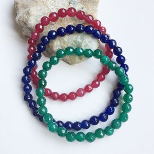 6mm Sapphire Emerald Ruby Jade Armband Vintage Natural Stone Jewelry Noble Elegant Exquisite Pärlad handkedja