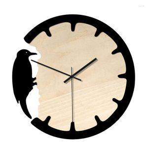 壁時計鳥類時計装飾的な家庭モダンデザインリビングルーム用の大きな優れた木製アンチフェード
