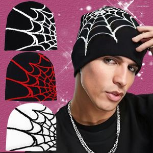 Berets Y2K Gothic Spider Web Wool Knitted Hat For Men Women Warm Hip Hop Outdoor Unisex Slouchy Elastic Knit Beanie Skull Cap