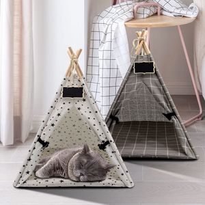 kennels pens Fashion Cat Tent Nest Warm Cats Puppy Sleeping Bed Mat Indoor Small Dogs House With Thick Cushion Doorplate Home Decoration 230907