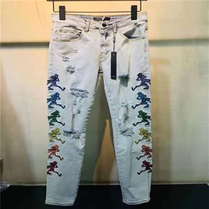 21SS Luxurys Designer Pattern Style Mens Jeans Classics Brand Designers Blue Slim-leg Painted Motorcycle Moto Biker Top Quality Vi227R