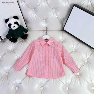 Designer Baby Shirt Fashion مخططة الساخنة ديكور دخن الأطفال من طية صدرية أعلى الحجم 90-150 سم بلوزات الطفل الوردي الجميلة SEP01