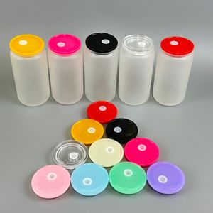 High Quality Reusable plastic 16oz Mason Jar Lids With Straw Hole Wide Mouth pp Acrylic colored lids Airtight Cover