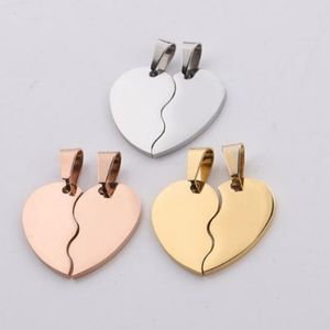 Charms 10Prairs/Lot Par Necklace Pendant Mirror Polished Stainless Steel Broken Heart Armband Charms Hängen för smycken Making 230907