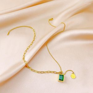 Collane con ciondolo Moda retrò Collana squisita in cristallo verde per le donne Estate Catena in oro Clavicola Gioielli di lusso Regalo femminile