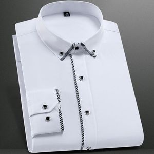 Homens Casuais Camisas Moda Stand Collar Manga Longa Slim Fit Macio Confortável Vestido Social Homens Festa Casamento Masculino Smoking Branco 230907