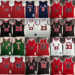 Basılı Mitchell ve Ness 2008-09 Basketbol 1 Derrick Rose Jersey Retro Baskı 33 Scottie Pippen 91 Dennis Rodman Forma Beyaz Siyah Kırmızı 1997-98 Erkek Kadın Kız Gençlik
