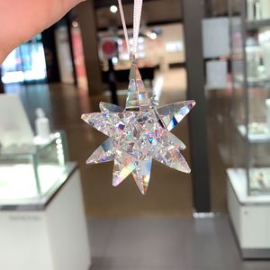 Encantos Pequeno Pingente Austríaco Cristal Estrela Carro Decoração Enfeites Sun Catcher Pendurado Guarnição Árvore de Natal Presentes Artesanato Dois Tamanhos 230907