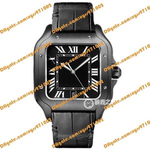 Высококачественные азиатские автоматические часы 39 8 мм, мужские часы, черный римский циферблат, черный кожаный ремешок, сапфировое стекло, складная пряжка, Cale298B