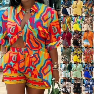 Plus Size Women Tracksuits Beach Resort Style Clothes Fashion Printed Blouses Shirts Shorts Two Piece Set Matching Outfits