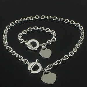 Unisex Love Heart Pendant Necklace & Bracelet Set - Silver Wedding & Birthday Jewelry Gift