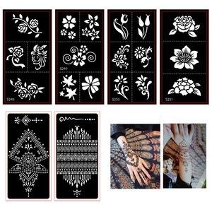 Outros suprimentos de maquiagem permanente 20pcs / lote Henna Tattoo Stencils para pintura corporal Mehndi Indian Template Flower Hand Glitter Airbrush Stencil 230907