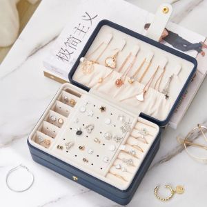 Quality Double Layer Jewelry Box PU Leather Necklace Earring Ring Holder Casket Makeup Storage Organizer Box For Gifts 17*12*8cm