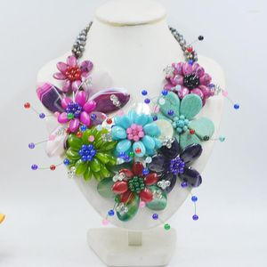 Choker Glamour Women. Wedding. Evening Necklace Natural Semi-precious Stones/shells/pearls. DIY Braided Flower 20"
