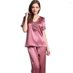 Pijamas femininos T77120 atacado nobre seda lazer primavera e verão sexy bud pijama conjuntos