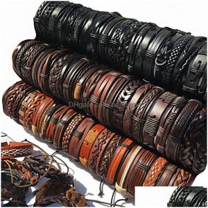 Bangle Random 50pcs hurtowe bk partie ręcznie tkane opakowanie mtilayer skórzane pleciona linowa nadgarstka Mężczyźni bransoletki bransoletki dla kobiet Kp9 Drop DH6KO